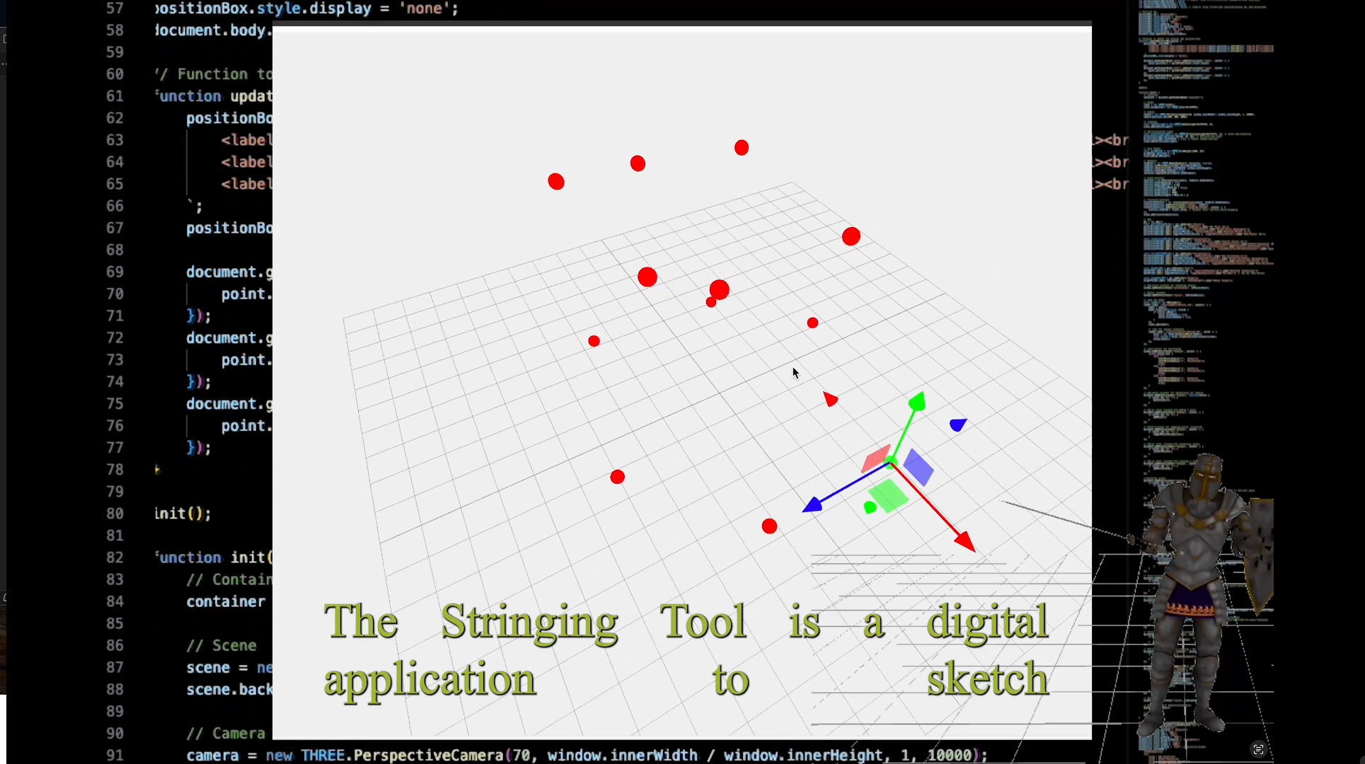 The Stringing Tool 3D design application interface showing wireframe modeling